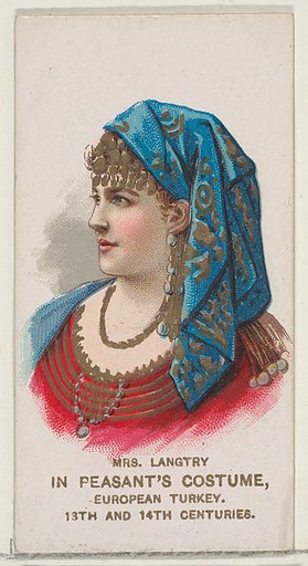 Mrs. Langtry in Peasant's Costume of European Turkey from the 13th and 14th Centuries, from the set Actors and Actresses, First Series (N70) for Duke brand cigarettes