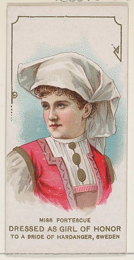 Miss Fortescue Dressed as Girl of Honor to a Bride of Hardanger, Sweden, from the set Actors and Actresses, First Series (N70) for Duke brand cigarettes