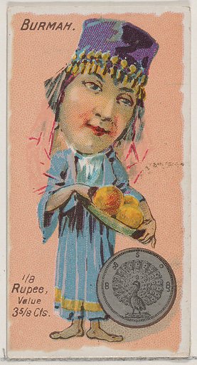 Caricatured Burmese figure, 1/8 Rupee, from the series Coins of All Nations (N72, variation 2) for Duke brand cigarettes