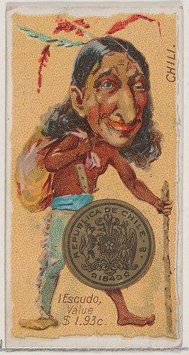 Caricatured Chilean figure, 1 Escudo, from the series Coins of All Nations (N72, variation 2) for Duke brand cigarettes