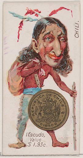 Caricatured Chilean figure, 1 Escudo, from the series Coins of All Nations (N72, variation 1) for Duke brand cigarettes