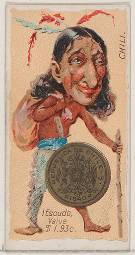 Caricatured Chilean figure, 1 Escudo, from the series Coins of All Nations (N72, variation 2) for Duke brand cigarettes