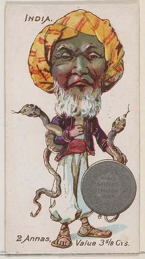 Caricatured Indian, 2 Annas, from the series Coins of All Nations (N72, variation 1) for Duke brand cigarettes