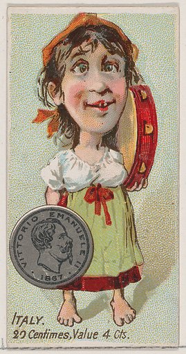Caricatured Italian, 20 Centimes, from the series Coins of All Nations (N72, variation 1) for Duke brand cigarettes