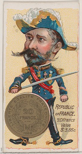 Republic of France, 20 Francs, from the series Coins of All Nations (N72, variation 2) for Duke brand cigarettes