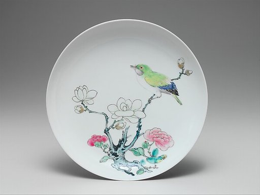 Dish with bird and flowers