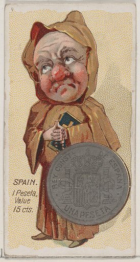 Caricatured Spaniard, 1 Peseta, from the series Coins of All Nations (N72, variation 2) for Duke brand cigarettes