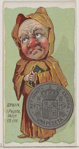 Caricatured Spaniard, 1 Peseta, from the series Coins of All Nations (N72, variation 2) for Duke brand cigarettes