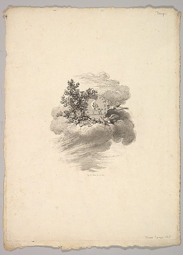 Vignette with Coin on a Cloud with Roses to the left and Doves Below and to the Right, Tome I, Page 148, from Description des Principales Pierres gravées du Cabinet de S.A.S. Monseigneur le Duc d'Orléans Premier Prince du sang. A Paris chez M. l'abbé de la Chau au Palais-Royal M. l'abbé Le Blond au 