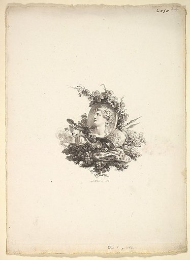 Vignette with the Head of Bacchus on a Cornelian, Tome I, Page 242, from Description des Principales Pierres gravées du Cabinet de S.A.S. Monseigneur le Duc d'Orléans Premier Prince du sang. A Paris chez M. l'abbé de la Chau au Palais-Royal M. l'abbé Le Blond au collége Mazarin Et chez Pissot, libra