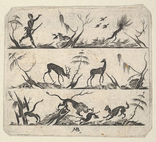 Blackwork Design for Goldsmithwork with a Hunter and Animals