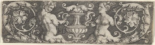 Horizontal Panel with a Half-Length Man and Woman Facing a Vase at Center