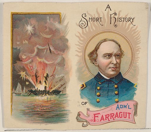 A Short History of Admiral Farragut, one-sheet of cover and verso from the Histories of Generals series of booklets (N78) for Duke brand cigarettes