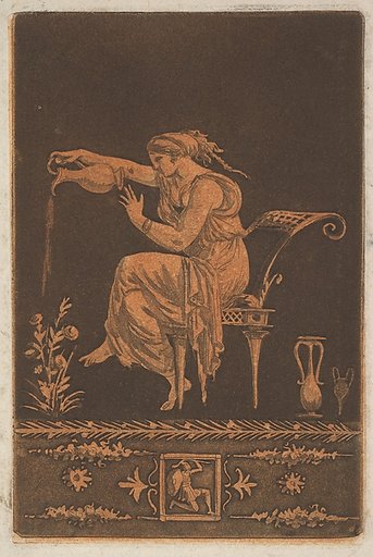 Jeune femme drapée, assise, arrosant une plante (Young draped woman, seated, watering a plant in the style of red-figure vase painting), most likely from Recueil de Différentes Compositions Frises et Ornements dessinées et gravées à la manière du lavis par La Grenée le Juene Se trouve chez l'Auteur,