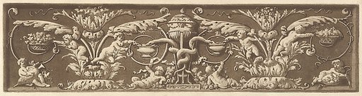 Ornamental frieze with putti and intertwined snakes, from Recueil de Différentes Compositions Frises et Ornements dessinées et gravées à la manière du lavis par La Grenée le Juene Se trouve chez l'Auteur, au Louvre et chez Basan, rue et Hôtel Serpente A Paris, in an album containing Recueil de Compo