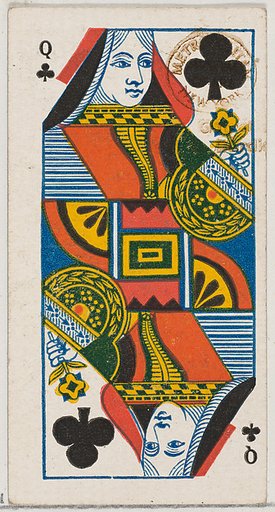 Queen of Clubs (black), from the Playing Cards series (N84) for Duke brand cigarettes