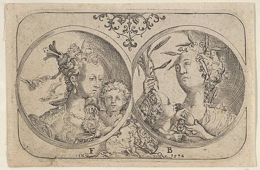 Horizontal Panel with Two Medallions Containing Cupid
