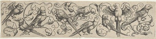 Frieze with Nine Birds Perched on a Vine
