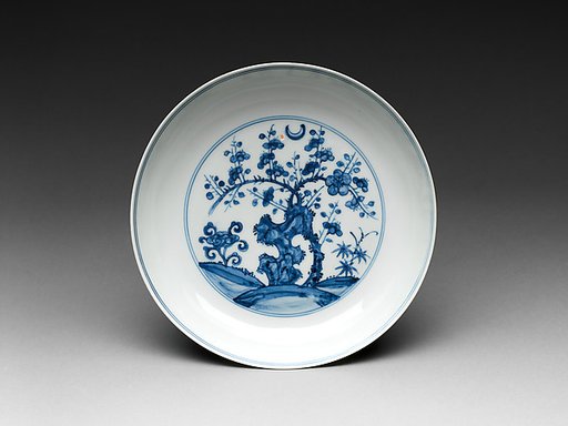 Dish with Blossoming Plum and Crescent Moon