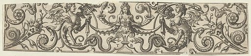 Frieze with Half-Length Female Figure Holding Two Horns at Center