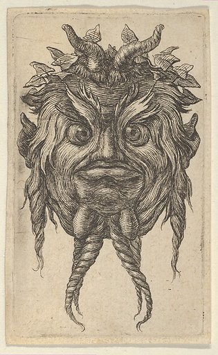 Satyr Mask with Horns and a Twisted Beard Wearing an Ivy Wreath, from "Divers Masques"