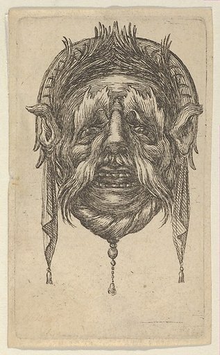 Mask with Long Eyebrows and Mustache and a Headdress with Dangling Cloth, from "Divers Masques"
