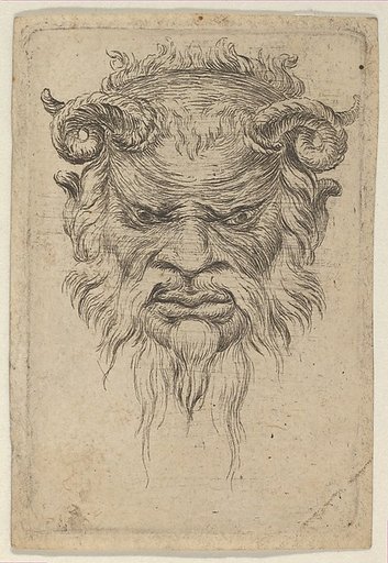 Satyr Mask with Curled Horns Looking Down, from "Divers Masques"