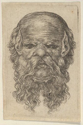 Mask of a Bald Man with Pointed Ears and a Long, Parted Beard, from "Divers Masques"