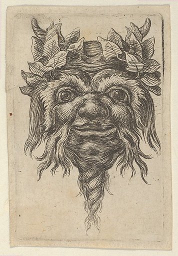Satyr Mask with a Spiral-Shaped Beard and Ivy Grouped Around Each Horn, from "Divers Masques"