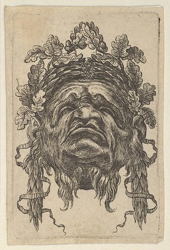 Mask with a Wreath of Laurels and a Wreath of Oak Leaves, Seen from Below, from "Divers Masques"