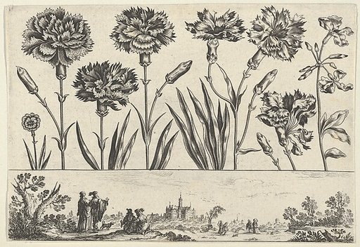 Horizontal Panel with a Row of Flowers Above a Frieze with Figures in a Landscape, from "Livre Nouveau de Fleurs Tres-Util"
