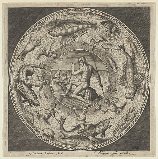 Design for a Plate with Neptune in a Shell Drawn by Horses in a Medallion Bordered by Sea Monsters