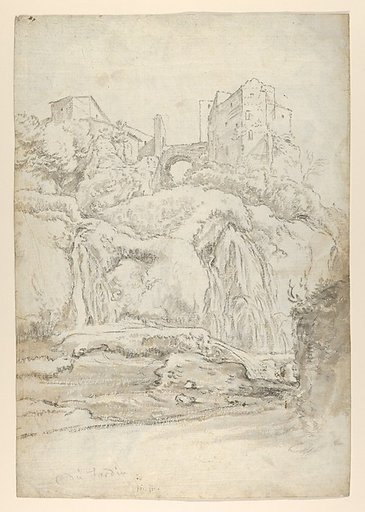 View of a Bridge and Waterfalls in Tivoli (recto); View of a Waterfall in Tivoli From Within a Cave (verso)