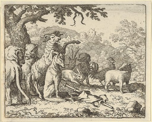 The Ram, Chapelain of the Lion, Gives the Benediction to Renard before His Depature for Rome from Hendrick van Alcmar's Renard The Fox