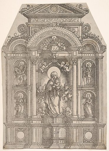 Altarpiece with the Beautiful Virgin of Regensburg and Saints Christopher, Mary Magdalen, Florian and Catherine Standing in Niches, with God the Father Above