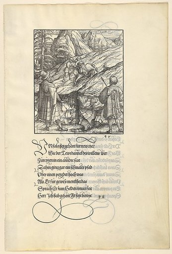 Theuerdarnk's Horse Falls Under Him, from [Theuerdank] Die geuerlicheiten vnd einsteils der geschichten des loblichen streytparen vnd hochberümbten helds vnd Ritters herr Tewrdannckhs