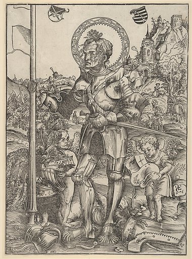 Saint George Standing with Two Angels