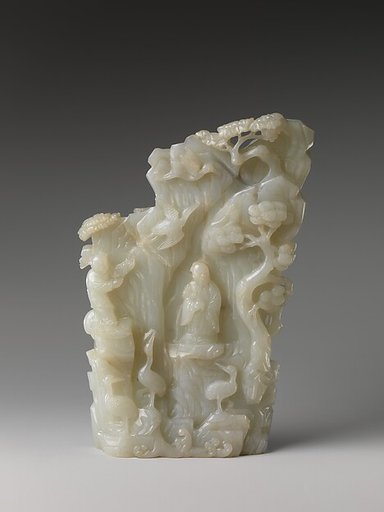 Mountain scene in the form of pine, cranes, and immortals