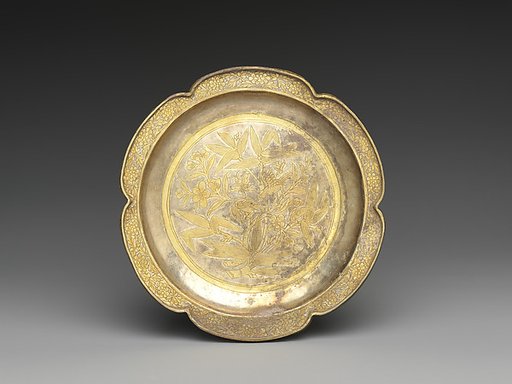 Lobed dish with flowers and birds