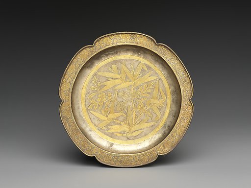 Lobed dish with flowers and birds (one from a set)