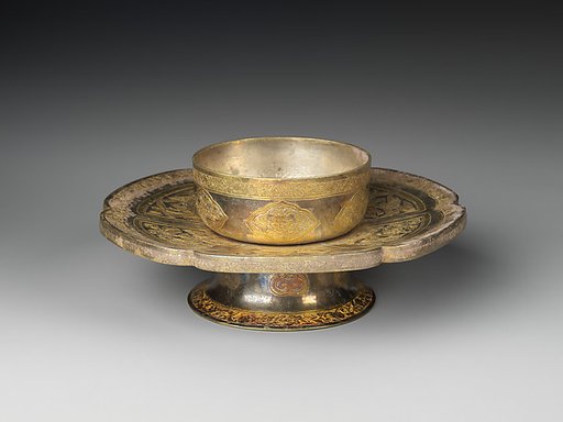 Lobed bowl stand with flowers and birds (one from a set)