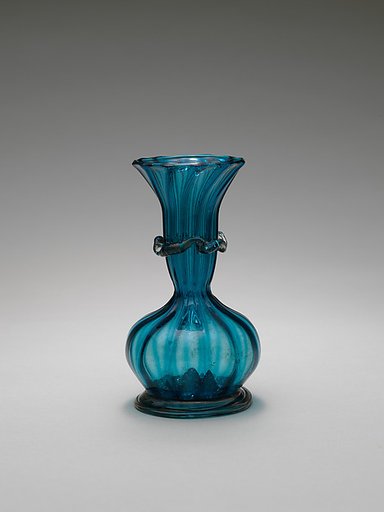 Turquoise Glass Bottle with an Onion Shaped Body