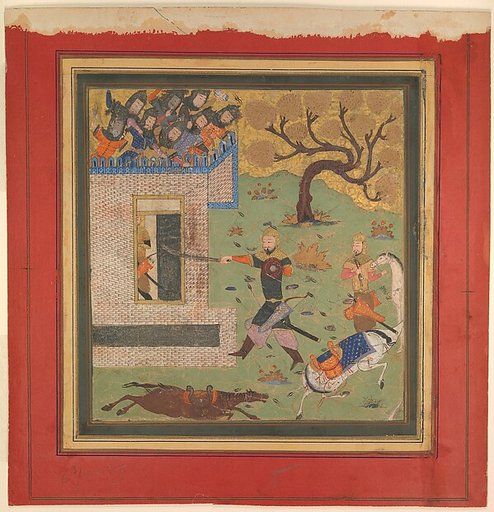 "Bizhan Forces Farud to Retreat into his Fort", Folio from a Shahnama (Book of Kings)