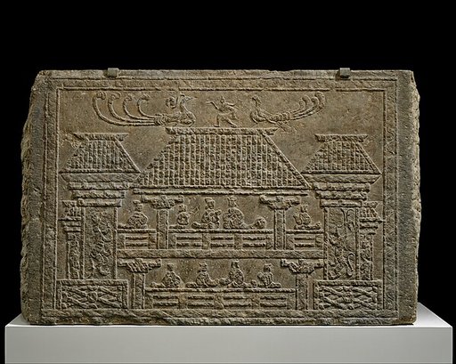 Tomb Panel with Relief of Figures in a Pavilion