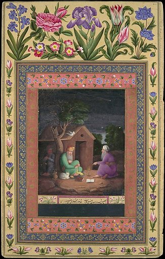 "Two Old Men in Discussion Outside a Hut", Folio from the Davis Album