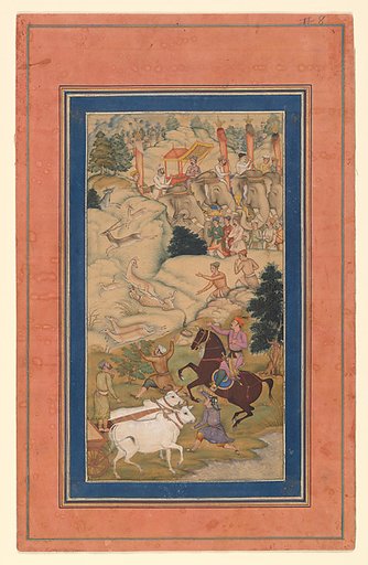 "Akbar Hunting with Cheetahs",  Folio from a Manuscript of the Akbarnama. Folio from the Davis Album