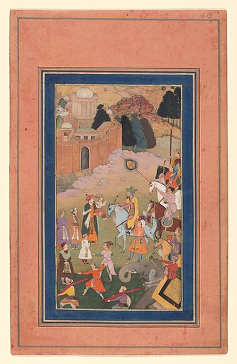 "The Emperor Humayun Returning from a Journey Greets his Son", Folio from a Manuscript of the Akbarnama. Folio from the Davis Album