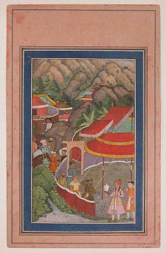 "Encampment in the Hills: Jahangir with Falcon", Folio from a Manuscript of the Akbarnama. Folio from the Davis Album