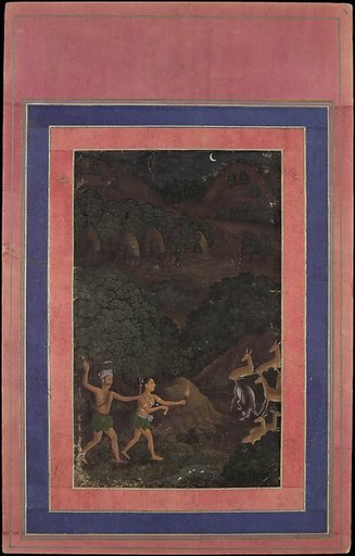 "Bhil Couple Hunting Deer at Night", Folio from the Davis Album