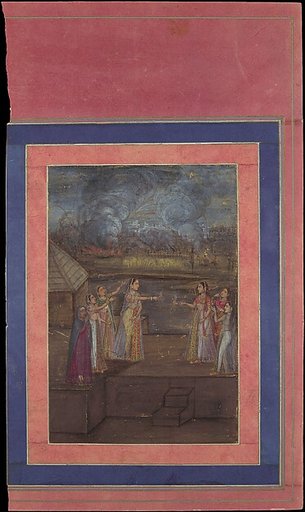 "Fireworks on the Night of Shab-i Barat Feast", Folio from the Davis Album